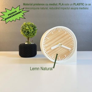 Ceas de birou - Mecanism SILENTIOS – DECORADI®, Eco-friendly, Cadran din Lemn Natural, Design Modern, Alb, Diametru 11 cm – Cadou sau Ceas de camera decorativ cu design modern, Printat 3D din PLA ECO(plastic biodegradabil) - Img 3