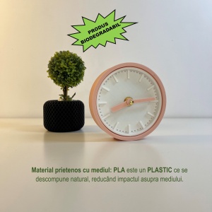Ceas de birou - Mecanism SILENTIOS – DECORADI®, Eco-friendly, Design Modern, Colectie Spectrum, Alb / Roz deschis, Diametru 11cm – Cadou sau Ceas de camera decorativ cu design modern, Printat 3D din PLA ECO(plastic biodegradabil) - Img 3