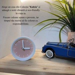 Ceas de birou - Mecanism SILENTIOS – DECORADI®, Eco-friendly, Design Modern, Colectie Kaleia, Alb / Roz deschis, Diametru 11cm – Cadou sau Ceas de camera decorativ cu design modern, Printat 3D din PLA ECO (plastic biodegradabil) - Img 5