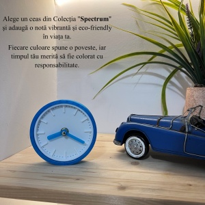 Ceas de birou - Mecanism SILENTIOS – DECORADI®, Eco-friendly, Design Modern, Colectie Spectrum, Alb / Albastru inchis, Diametru 11cm – Cadou sau Ceas de camera decorativ cu design modern, Printat 3D din PLA ECO(plastic biodegradabil) - Img 5
