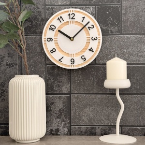 Ceas decorativ de perete, Mecanism SILENTIOS, DECORADI®, Diametru 21 cm, Afisare cu cifre arabe, Cadran din LEMN NATURAL, Eco-friendly, Design Modern, Alb, Printat 3D din PLA ECO(plastic biodegradabil) - Img 2
