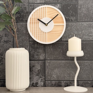 Ceas decorativ de perete, Mecanism SILENTIOS, DECORADI®, Diametru 21 cm, Cadran din LEMN NATURAL, Eco-friendly, Design Modern, Alb, Printat 3D din PLA ECO(plastic biodegradabil) - Img 2