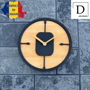 Ceas decorativ de perete, Mecanism SILENTIOS, DECORADI®, Diametru 21 cm, Cadran din LEMN NATURAL, Eco-friendly, Design Modern, Negru, Printat 3D din PLA ECO(plastic biodegradabil) - Img 4