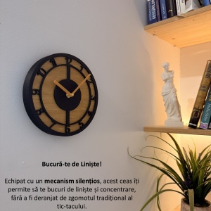 Ceas decorativ de perete, Mecanism SILENTIOS, DECORADI®, Diametru 21 cm, Afisare cu cifre arabe, Eco-friendly, Cadran din LEMN NATURAL, Design Modern, Alb, Printat 3D din PLA ECO(plastic biodegradabil) - Img 4