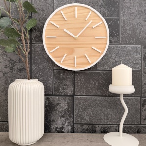 Ceas decorativ de perete, Mecanism SILENTIOS, DECORADI®, Diametru 26 cm, Cadran din LEMN NATURAL, Eco-friendly, Design Modern, Alb, Printat 3D din PLA ECO(plastic biodegradabil) - Img 2