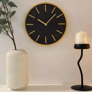 Ceas decorativ de perete, Mecanism SILENTIOS, DECORADI®, Diametru 26 cm, Cadran din LEMN NATURAL, Eco-friendly, Design Modern, Auriu, Printat 3D din PLA ECO(plastic biodegradabil) - Img 2