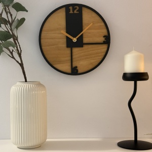 Ceas decorativ de perete, Mecanism SILENTIOS, DECORADI®, Diametru 26 cm, Cadran din LEMN NATURAL, Eco-friendly, Design Modern, Negru, Printat 3D din PLA ECO(plastic biodegradabil) - Img 2