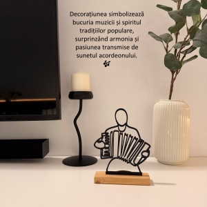 Decoratiune Casa, Acordeonist, DECORADI®, Eco-friendly, Baza din Lemn Natural, Cadoul pentru Lautari, Negru, 19 cm – Decoratiune de interior cu Design Modern, Printat 3D din PLA Eco (plastic biodegradabil) - Img 4