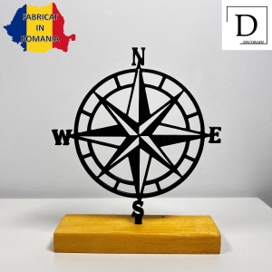 Decoratiune Casa, Busola – DECORADI®, Eco-friendly, Baza din Lemn Natural, Design Modern, Negru 16.5cm – Cadou sau Decoratiune de interior ideala pentru iubitorii de navigatie, Printat 3D din PLA ECO (plastic biodegradabil) - Img 2