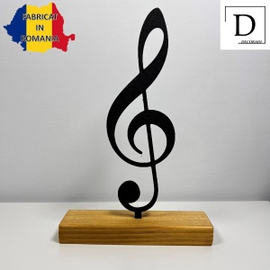 Decoratiune Casa, Cheia Sol – DECORADI®, Eco-friendly, Baza din Lemn Natural, Design Modern, Negru 21cm – Cadou sau decoratiune de interior ideala pentru iubitorii de muzica, Printat 3D din PLA Eco (plastic biodegradabil) - Img 2
