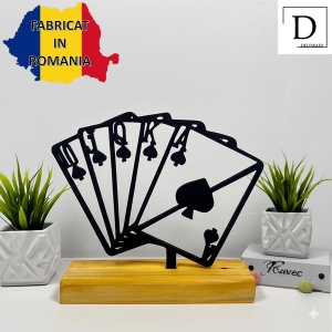 Decoratiune Casa, Chinta Roiala – DECORADI®, Eco-friendly, Baza din Lemn Natural, Design Modern, Negru 14cm – Cadou sau Decoratiune de interior pentru pasionatii de poker, Printat 3D din PLA Eco (plastic biodegradabil) - Img 2