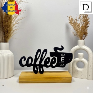 Decoratiune Casa, Coffee Time – DECORADI®, Eco-friendly, Baza din Lemn Natural, Design Modern, Negru 10 cm – Cadou sau Decoratiune de interior ideala pentru iubitorii de cafea, Printat 3D din PLA Eco (plastic biodegradabil) - Img 2