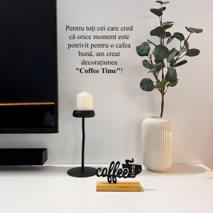 Decoratiune Casa, Coffee Time – DECORADI®, Eco-friendly, Baza din Lemn Natural, Design Modern, Negru 10 cm – Cadou sau Decoratiune de interior ideala pentru iubitorii de cafea, Printat 3D din PLA Eco (plastic biodegradabil) - Img 4