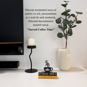 Decoratiune Casa, Coffee Time – DECORADI®, Eco-friendly, Baza din Lemn Natural, Design Modern, Negru 16cm – Cadou sau Decoratiune de interior ideala pentru iubitorii de cafea, Printat 3D din PLA(plastic biodegradabil) - Img 4
