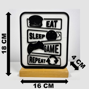 Decoratiune Casa, Gamer – DECORADI®, Eco-friendly, Baza din Lemn Natural, Design Modern, alb / negru 17cm – Cadou sau Decoratiune de interior ideala pentru iubitorii de jocuri video, Printat 3D din PLA(plastic biodegradabil) - Img 6