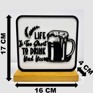 Decoratiune Casa, Halba cu Bere – DECORADI®, Eco-friendly, Baza din Lemn Natural, Design Abstract, alb / negru 17cm – Cadou sau Decoratiune de interior cu design modern, Printat 3D din PLA ECO (plastic biodegradabil) - Img 6