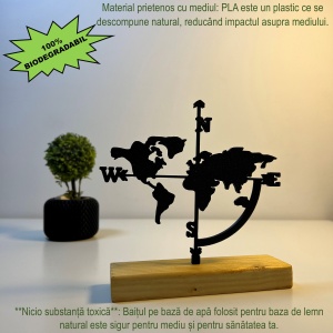 Decoratiune Casa, Harta Lumii – DECORADI®, Eco-friendly, Baza din Lemn Natural, Design Modern, Negru 14.5cm – Cadou sau Decoratiune de interior ideala pentru iubitorii de calatorii, Printat 3D din PLA ECO (plastic biodegradabil) - Img 3