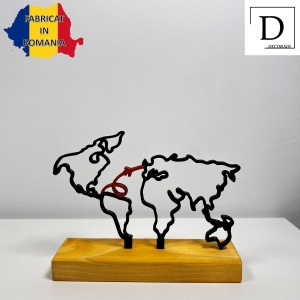 Decoratiune Casa, Harta Lumii – DECORADI®, Eco-friendly, Baza din Lemn Natural, Design Modern, Negru 11.5cm – Cadou sau Decoratiune de interior ideala pentru iubitorii de calatorii, Printat 3D din PLA ECO (plastic biodegradabil) - Img 2