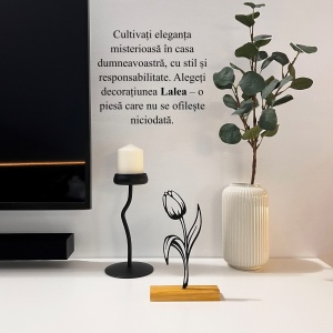 Decoratiune Casa, Lalea – DECORADI®, Eco-friendly, Baza din Lemn Natural, Cadou romantic pentru persoana IUBITA, Negru 22 cm – Decoratiune de interior cu Design Modern, Printat 3D din PLA Eco (plastic biodegradabil) - Img 4