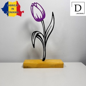 Decoratiune Casa, Lalea – DECORADI®, Eco-friendly, Baza din Lemn Natural, Cadoul Perfect pentru persoana IUBITA, Negru / Mov 22 cm – Decoratiune de interior cu Design Modern, Printat 3D din PLA Eco (plastic biodegradabil) - Img 2