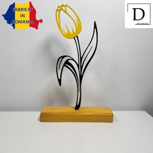 Decoratiune Casa, Lalea – DECORADI®, Eco-friendly, Baza din Lemn Natural, Cadoul Perfect pentru persoana IUBITA, Negru / Galben 22 cm – Decoratiune de interior cu Design Modern, Printat 3D din PLA Eco (plastic biodegradabil) - Img 2