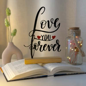 Decoratiune Casa, Love You Forever – DECORADI®, Eco-friendly, Baza din Lemn Natural, Cadoul Perfect pentru persoana IUBITA, Negru / Rosu 21cm – Decoratiune de interior cu Design Modern, Printat 3D din PLA Eco (plastic biodegradabil)