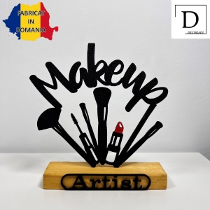 Decoratiune Casa, MakeUp Artist – DECORADI®, Eco-friendly, Baza din Lemn Natural, Design Modern, Negru 16.5cm – Cadou sau Decoratiune de interior ideala pentru salon de infrumusetare, Printat 3D din PLA ECO(plastic biodegradabil) - Img 2
