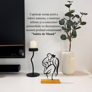 Decoratiune Casa, Mama si Bebe – DECORADI®, Eco-friendly, Baza din Lemn Natural, Design Abstract, Negru 20cm – Cadou sau Decoratiune de interior ideala pentru mamici, Printat 3D din PLA Eco (plastic biodegradabil) - Img 4