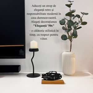 Decoratiune Casa, Masina Clasica Anii '50 – DECORADI®, Eco-friendly, Baza din Lemn Natural, Cadou sau Decoratiune de interior pentru ideala iubitorii de masini, Design Modern, Negru 9cm, Printat 3D din PLA Eco (plastic biodegradabil) - Img 4
