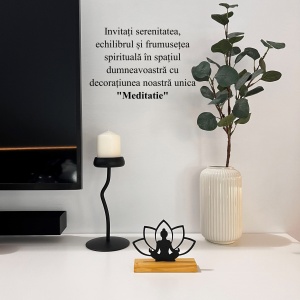 Decoratiune Casa, Meditatie – DECORADI®, Eco-friendly, Baza din Lemn Natural, Design Abstract, Modern, Negru 11cm – Cadou sau Decoratiune de interior cu design modern, Printat 3D din PLA Eco (plastic biodegradabil) - Img 4