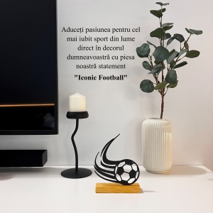 Decoratiune Casa, Minge de Fotbal – DECORADI®, Eco-friendly, Baza din Lemn Natural, Design Abstract, Negru 18cm – Cadou sau Decoratiune de interior ideala pentru iubitorii de sport, Printat 3D din PLA Eco (plastic biodegradabil) - Img 4