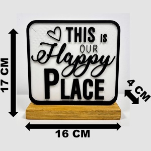 Decoratiune Casa, Our Happy Place – DECORADI®, Eco-friendly, Baza din Lemn Natural, Design Modern, alb / negru 15cm – Cadou sau Decoratiune de interior ideala pentru Casa Noua, Printat 3D din PLA ECO (plastic biodegradabil) - Img 6