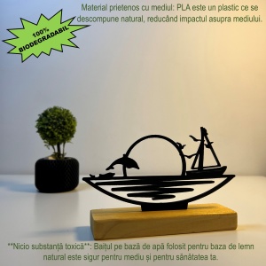 Decoratiune Casa, Peisaj marin – DECORADI®, Eco-friendly, Baza din Lemn Natural, Design Abstract, Negru 10.5cm – Cadou sau Decoratiune de interior ideala pentru iubitorii de natura, Printat 3D din PLA Eco (plastic biodegradabil) - Img 3