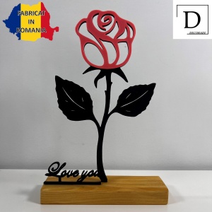 Decoratiune Casa, Trandafir LOVE YOU – DECORADI®, Eco-friendly, Baza din Lemn Natural, Cadoul Perfect pentru persoana IUBITA, Negru / Roz 22cm – Decoratiune de interior cu Design Modern, Printat 3D din PLA (plastic biodegradabil) - Img 2