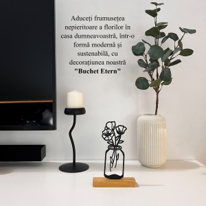 Decoratiune Casa, Vaza cu flori – DECORADI®, Eco-friendly, Baza din Lemn Natural, Design Abstract, Negru 21cm – Cadou sau Decoratiune de interior ideala pentru iubitorii de natura, Printat 3D din PLA Eco(plastic biodegradabil) - Img 4