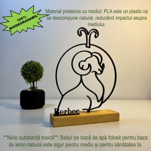 Decoratiune Casa, zodia BERBEC – DECORADI®, Eco-friendly, Baza din Lemn Natural, Design Abstract, Negru 19.5 cm – Cadou sau Decoratiune de interior cu design modern, Printat 3D din PLA Eco (plastic biodegradabil) - Img 3
