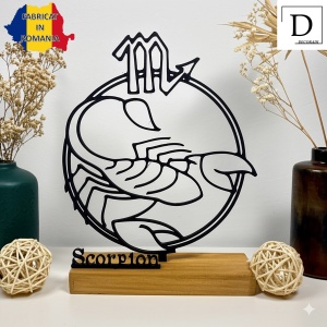 Decoratiune Casa, zodia SCORPION –DECORADI®, Eco-friendly, Baza din Lemn Natural, Design Abstract, Negru 19 cm – Cadou sau Decoratiune de interior cu design modern, Printat 3D din PLA Eco (plastic biodegradabil) - Img 2