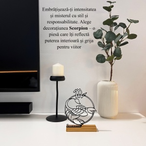 Decoratiune Casa, zodia SCORPION –DECORADI®, Eco-friendly, Baza din Lemn Natural, Design Abstract, Negru 19 cm – Cadou sau Decoratiune de interior cu design modern, Printat 3D din PLA Eco (plastic biodegradabil) - Img 4