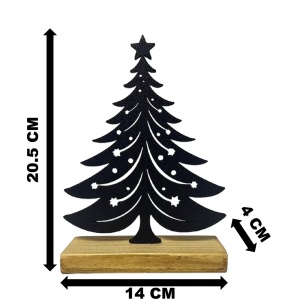 Decorațiune Crăciun, Brad– Eco-friendly, Baza din Lemn Natural, Negru 20.5cm, Handmade, Decor Interior Birou, Sufragerie, Cadou Crăciun, Printat 3D din PLA Eco (plastic biodegradabil), DECORADI® - Img 6