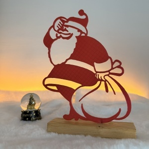 Decorațiune Crăciun, Moș Crăciun cu Sacul de Cadouri – Eco-friendly, Baza din Lemn Natural, Rosu 21.5cm, Handmade, Decor Interior Birou, Sufragerie, Cadou Crăciun, Printat 3D din PLA Eco (plastic biodegradabil), DECORADI® - Img 2