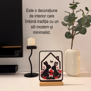 Decoratiune de Paste, Casuta Iepurasi, Eco-friendly, Baza din Lemn Natural, Multicolor, 21 cm, Handmade, Decor Interior Birou, Sufragerie, Cadou Paste, Printat 3D din PLA Eco (plastic biodegradabil), DECORADI® - Img 4