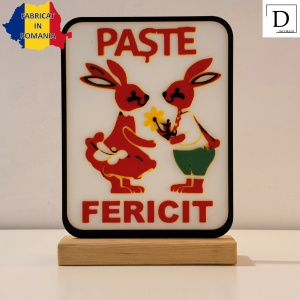 Decoratiune de Paste, Iepurasi, Eco-friendly, Baza din Lemn Natural, Multicolor, 20 cm, Handmade, Decor Interior Birou, Sufragerie, Cadou Paste, Printat 3D din PLA Eco (plastic biodegradabil), DECORADI® - Img 2