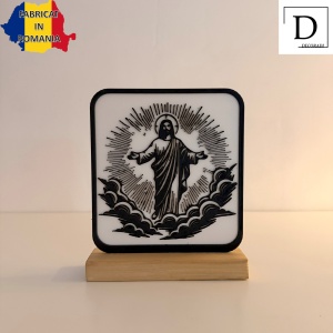 Decoratiune religioasa Iisus Hristos inaltat, design modern, alb/negru, 17x14x4cm - Img 2