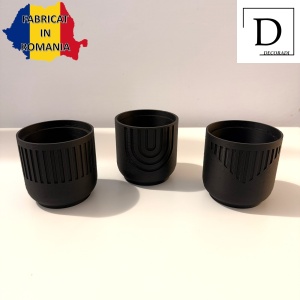 Set 3 Ghivece pentru plante mici (plantele nu sunt incluse), Diametru intern 6.5 cm, Negru, Printat 3D din PLA ECO(plastic biodegradabil) - Img 2