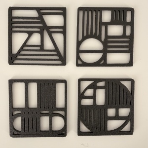 Set 4 suporturi / coastere pahare, patrat, 9 X 9 cm, negru, cutie inclusa, imprimate 3D - Img 2