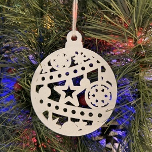 Set 5 ornamente brad Craciun Eco-friendly, Alb/Albastru, diametru 9 cm, Cadou Crăciun, Printat 3D din PLA Eco (plastic biodegradabil), DECORADI® - Img 6