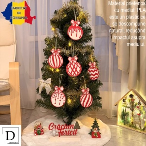 Set 6 ornamente brad Craciun Eco-friendly, Alb/Rosu, diametru 9 cm, Cadou Crăciun, Printat 3D din PLA Eco (plastic biodegradabil), DECORADI® - Img 2