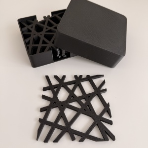 Set 6 suporturi / coastere pahare, patrat, 10 X 10 cm, Negru, cutie inclusa, imprimate 3D