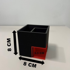 Suport articole birou 2 in 1, Multifunctional, Suport instrumente de scris si accesorii + compartiment inferior fix, Rosu/Negru, 8 CM, imprimat 3D din PLA (Bioplastic) - Img 6