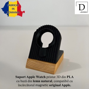 Suport Incarcare compatibil cu Apple Watch (Incarcatorul magnetic nu este inclus), Negru, Baza din lemn natural, imprimati 3D din PLA (Bioplastic) - Img 2